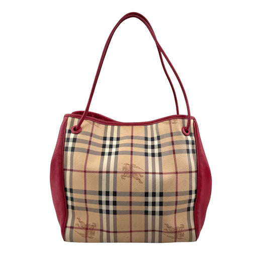 Burberry Leather Trimmed Haymarket Check Coated Canvas Canterbury tote bag