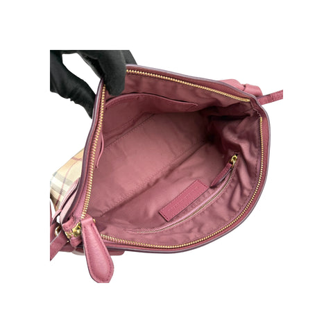 Burberry Haymarket Check Coated Canvas Pink Leather Bow Tie Crossbody Bag