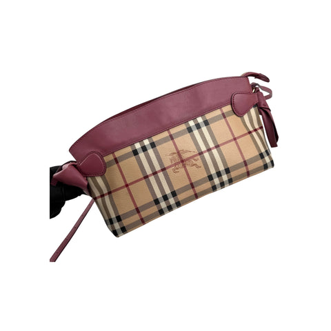 Burberry Haymarket Check Coated Canvas Pink Leather Bow Tie Crossbody Bag
