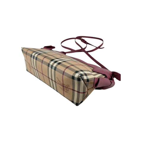 Burberry Haymarket Check Coated Canvas Pink Leather Bow Tie Crossbody Bag