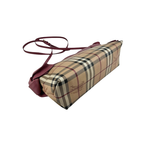 Burberry Haymarket Check Coated Canvas Pink Leather Bow Tie Crossbody Bag