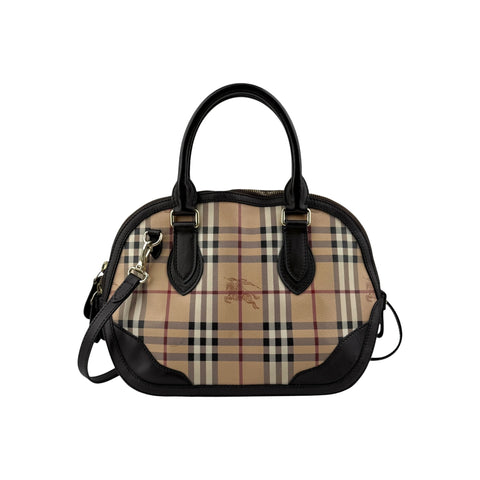 Burberry Haymarket Check Small Orchard Bowling Bag Chocolate