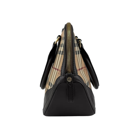 Burberry Haymarket Check Small Orchard Bowling Bag Chocolate