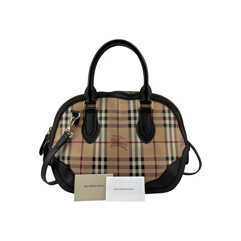 Burberry Haymarket Check Small Orchard Bowling Bag Chocolate