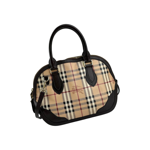 Burberry Haymarket Check Small Orchard Bowling Bag Chocolate