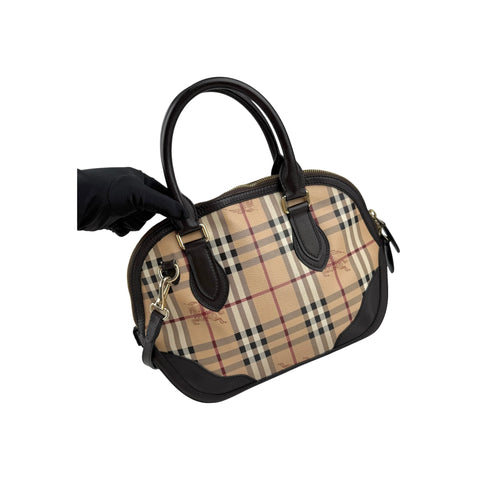Burberry Haymarket Check Small Orchard Bowling Bag Chocolate