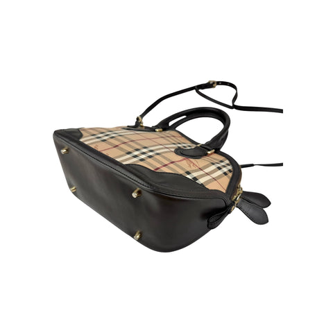 Burberry Haymarket Check Small Orchard Bowling Bag Chocolate