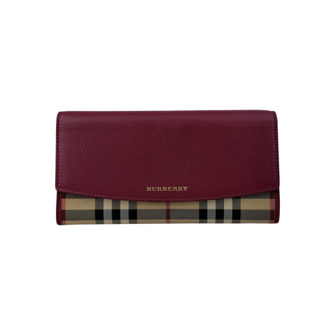 Burberry Red Leather and House Check Porter Continental Wallet