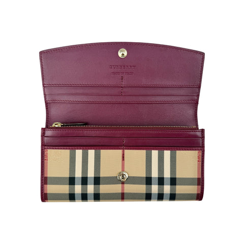 Burberry Red Leather and House Check Porter Continental Wallet