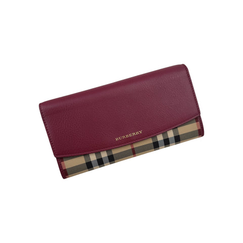 Burberry Red Leather and House Check Porter Continental Wallet