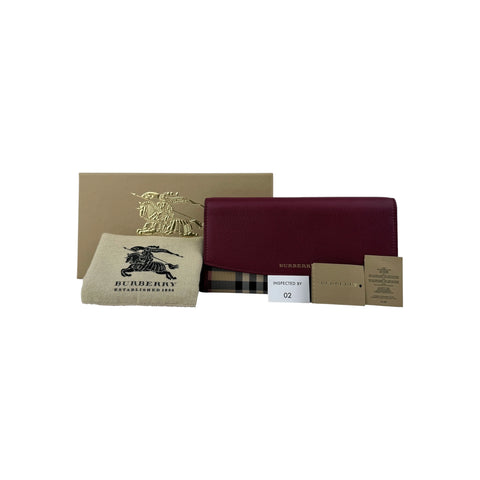 Burberry Red Leather and House Check Porter Continental Wallet