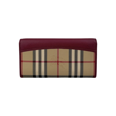 Burberry Red Leather and House Check Porter Continental Wallet