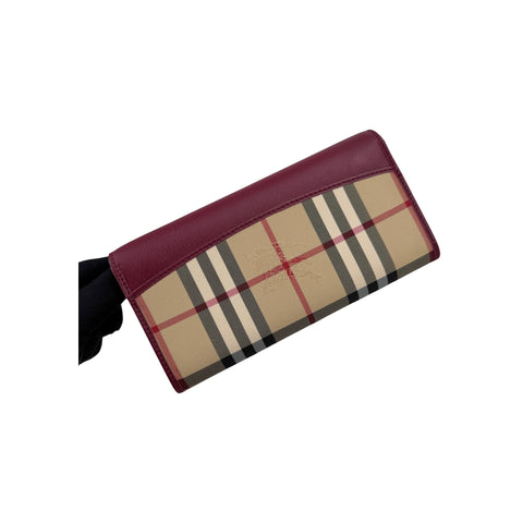 Burberry Red Leather and House Check Porter Continental Wallet