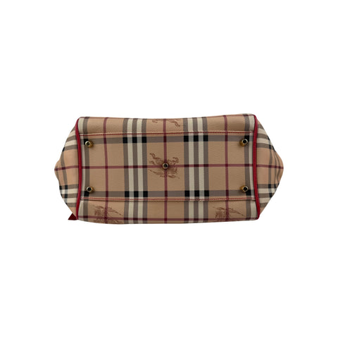 Burberry Red Leather Haymarket Check Canvas Canterbury Tote Bag