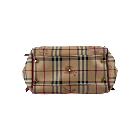 Burberry Red Leather Haymarket Check Coated Canvas Large Canterbury Tote Bag