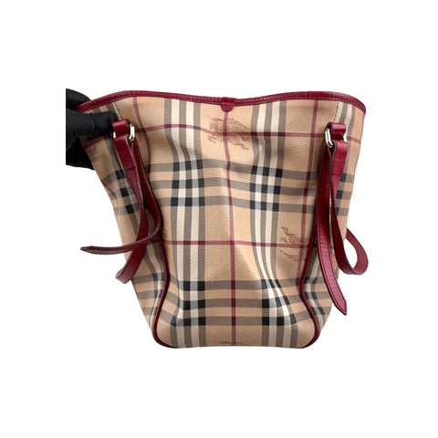 Burberry Red Leather Horseferry Check Canvas Canterbury Tote Bag