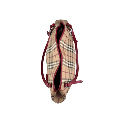 Burberry Red Leather Horseferry Check Canvas Canterbury Tote Bag