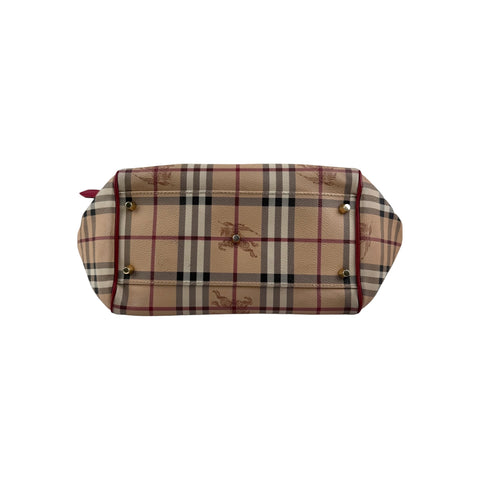 Burberry Red Leather Horseferry Check Canvas Canterbury Tote Bag