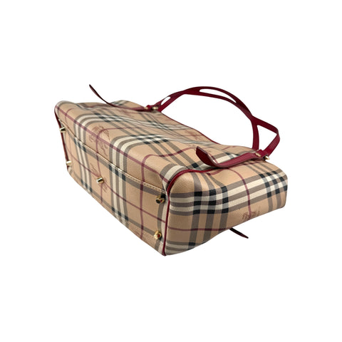 Burberry Red Leather Horseferry Check Canvas Canterbury Tote Bag
