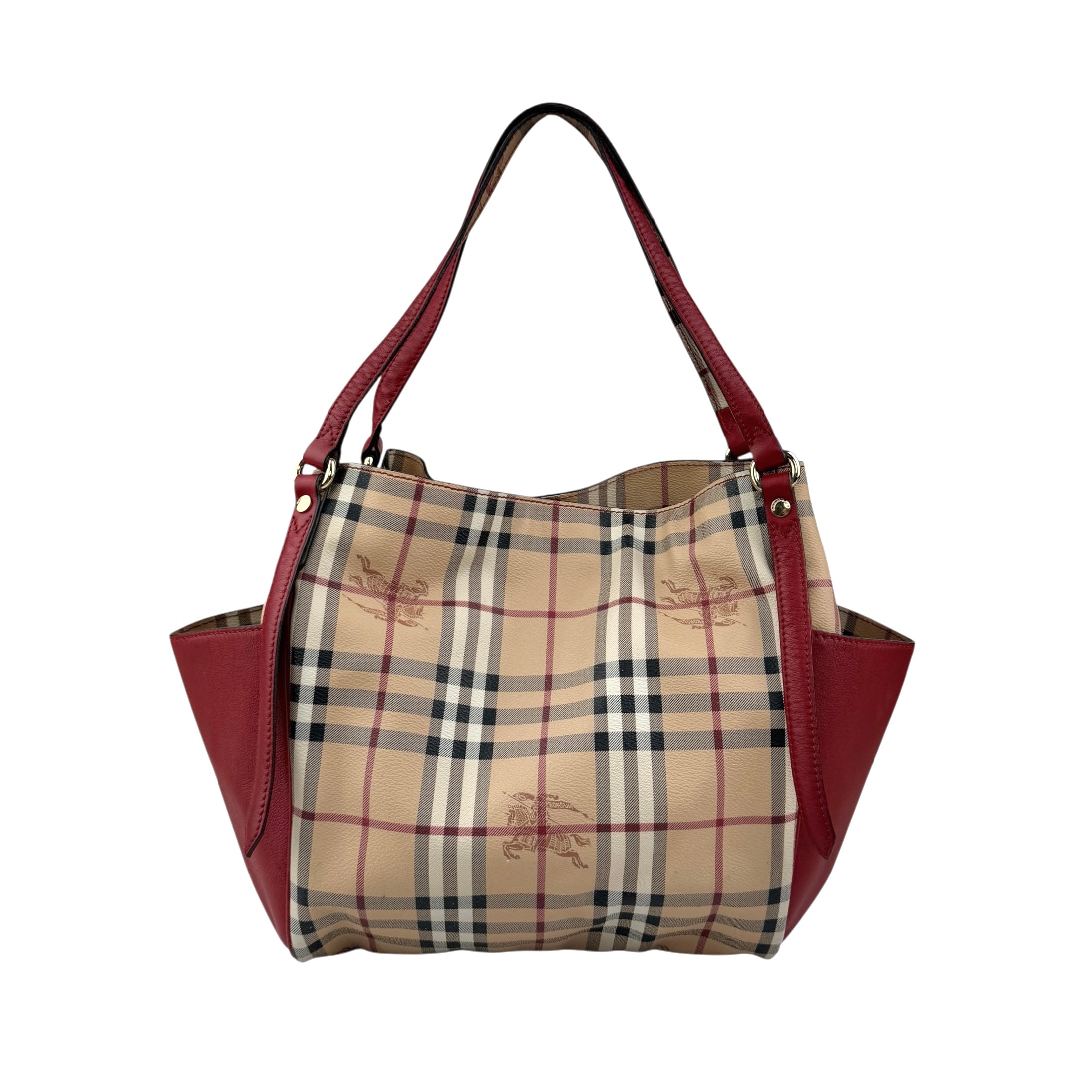 burberry leather trimmed haymarket check coated canvas canterbury tote bag back