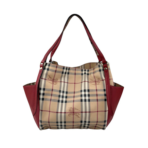 burberry leather trimmed haymarket check coated canvas canterbury tote bag back