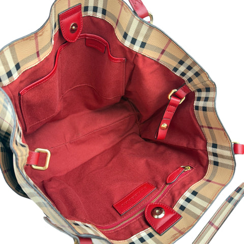 burberry leather trimmed haymarket check coated canvas canterbury tote bag inside