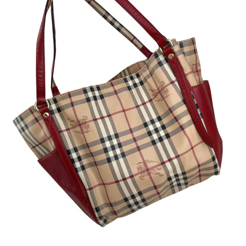 burberry leather trimmed haymarket check coated canvas canterbury tote bag left back 45