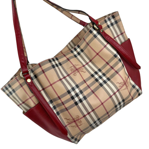 burberry leather trimmed haymarket check coated canvas canterbury tote bag left front 45
