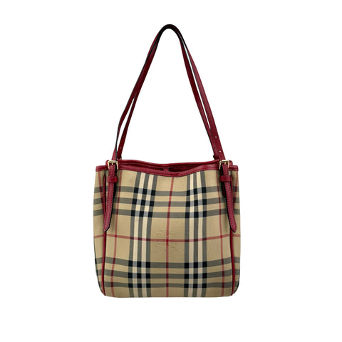 burberry red leather horseferry check canvas canterbury tote bag back