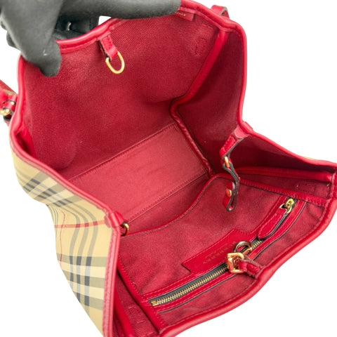 burberry red leather horseferry check canvas canterbury tote bag inside