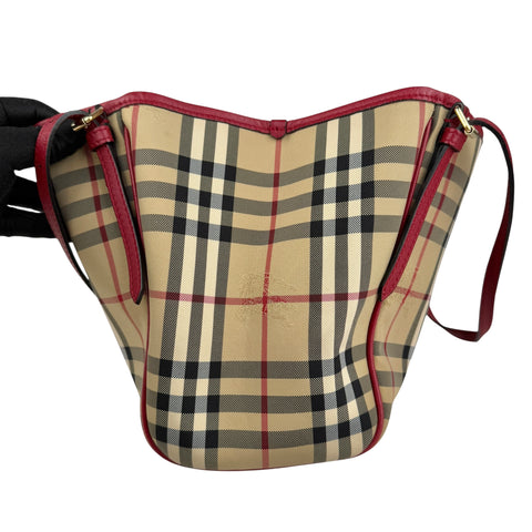 burberry red leather horseferry check canvas canterbury tote bag right