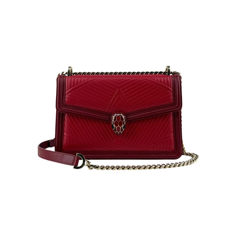 Bvlgari Leather Serpenti Diamond Red Shoulder Bag