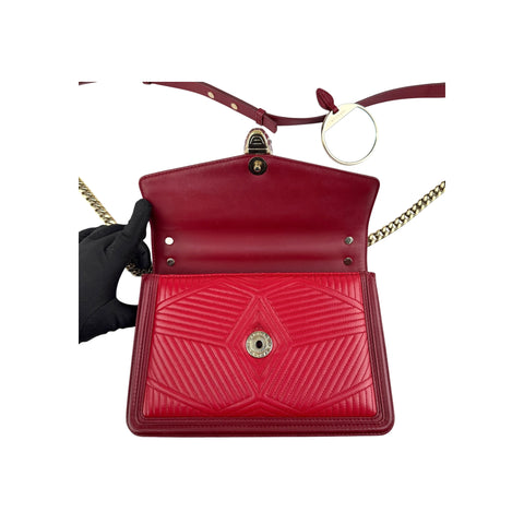 Bvlgari Leather Serpenti Diamond Red Shoulder Bag