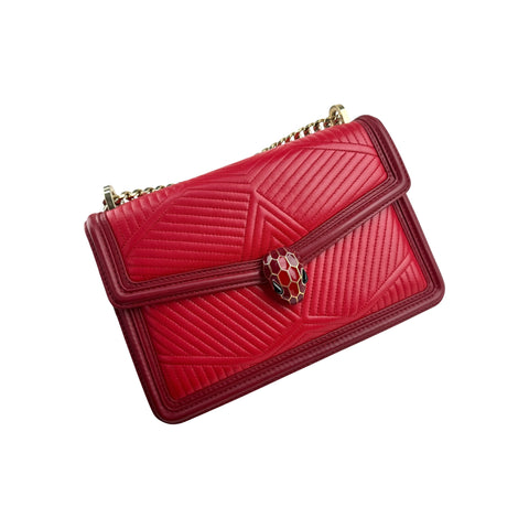 Bvlgari Leather Serpenti Diamond Red Shoulder Bag