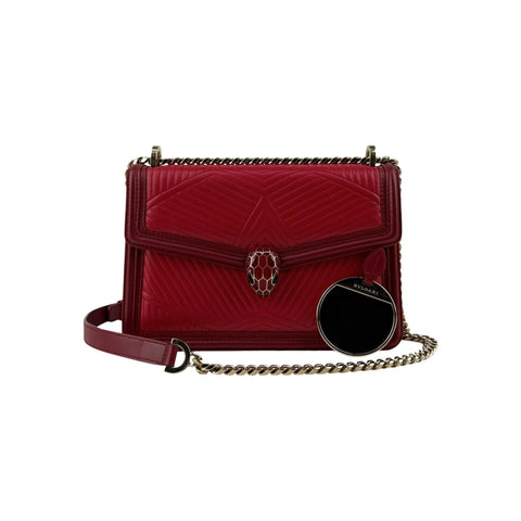 Bvlgari Leather Serpenti Diamond Red Shoulder Bag