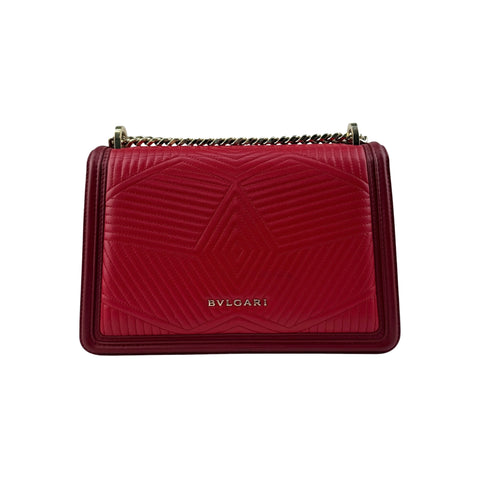 Bvlgari Leather Serpenti Diamond Red Shoulder Bag
