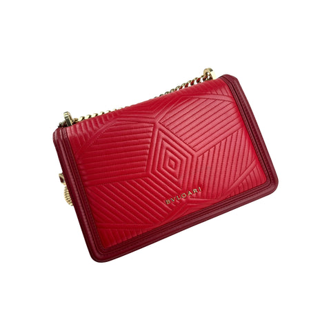 Bvlgari Leather Serpenti Diamond Red Shoulder Bag
