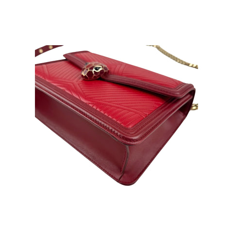 Bvlgari Leather Serpenti Diamond Red Shoulder Bag