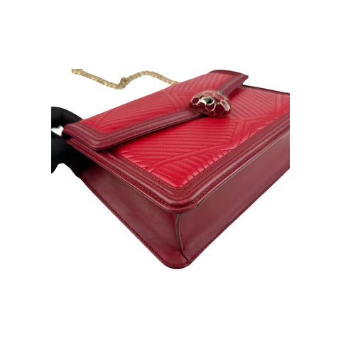 Bvlgari Leather Serpenti Diamond Red Shoulder Bag