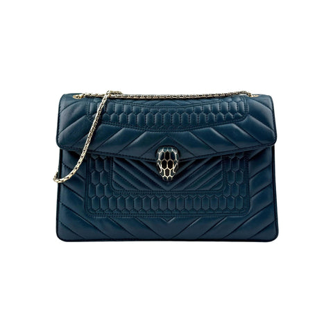Bvlgari Teal Blue Quilted Leather Serpenti Forever Shoulder Bag