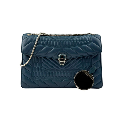 Bvlgari Teal Blue Quilted Leather Serpenti Forever Shoulder Bag