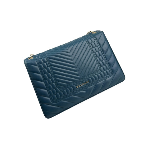 Bvlgari Teal Blue Quilted Leather Serpenti Forever Shoulder Bag
