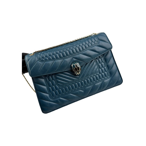 Bvlgari Teal Blue Quilted Leather Serpenti Forever Shoulder Bag