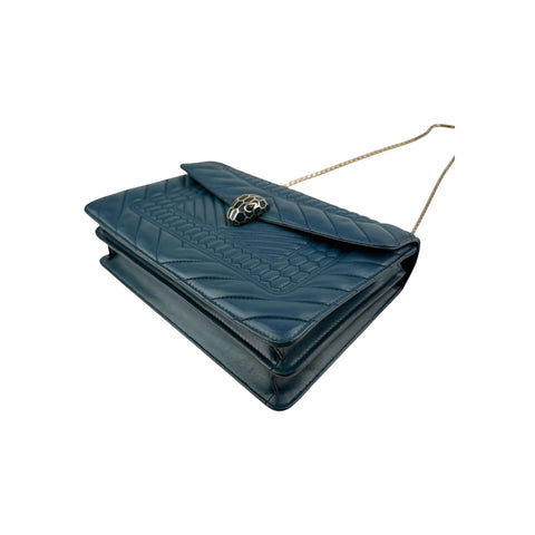 Bvlgari Teal Blue Quilted Leather Serpenti Forever Shoulder Bag