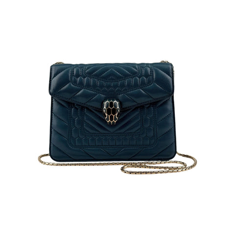 Bvlgari Teal Quilted Scaglie Leather Small Serpenti Forever Shoulder Bag