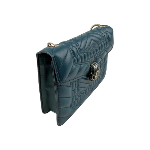 Bvlgari Teal Quilted Scaglie Leather Small Serpenti Forever Shoulder Bag