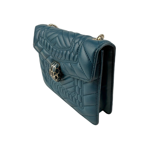 Bvlgari Teal Quilted Scaglie Leather Small Serpenti Forever Shoulder Bag