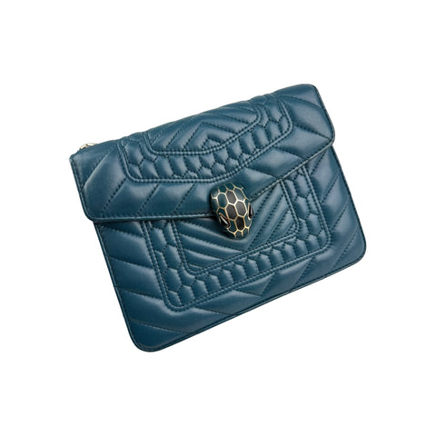 Bvlgari Teal Quilted Scaglie Leather Small Serpenti Forever Shoulder Bag