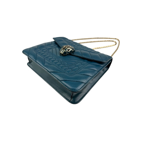 Bvlgari Teal Quilted Scaglie Leather Small Serpenti Forever Shoulder Bag