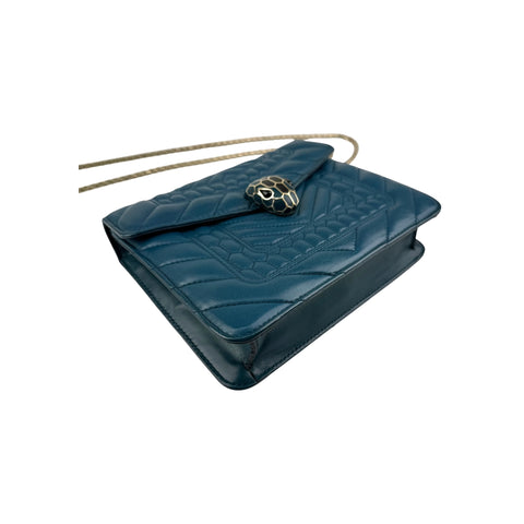 Bvlgari Teal Quilted Scaglie Leather Small Serpenti Forever Shoulder Bag